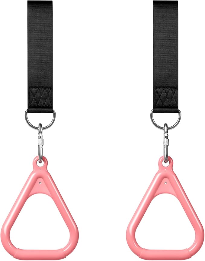LadyRosian Trapeze Bar Swing Monkey Bars Hanging Ninja Rings Warrior Slackline Obstacle Course Kits for Kid Playground Equipment Accessories (Pink)