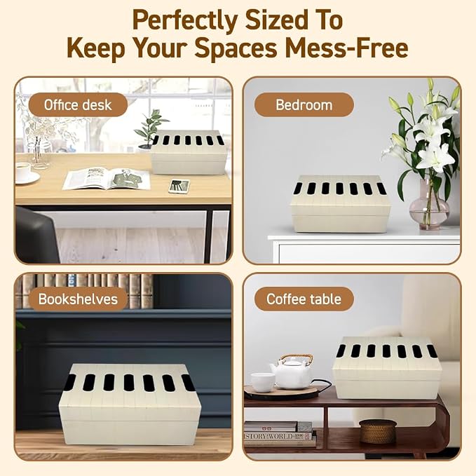 Perilla Home Home Decor Decorative Storage Wooden Box Small Piono Organizer Tool Stash Card Craft Treasure Trinket Memory Keepsake Jewelry Box for Men and Women, Gifts For All, Black and Off White
