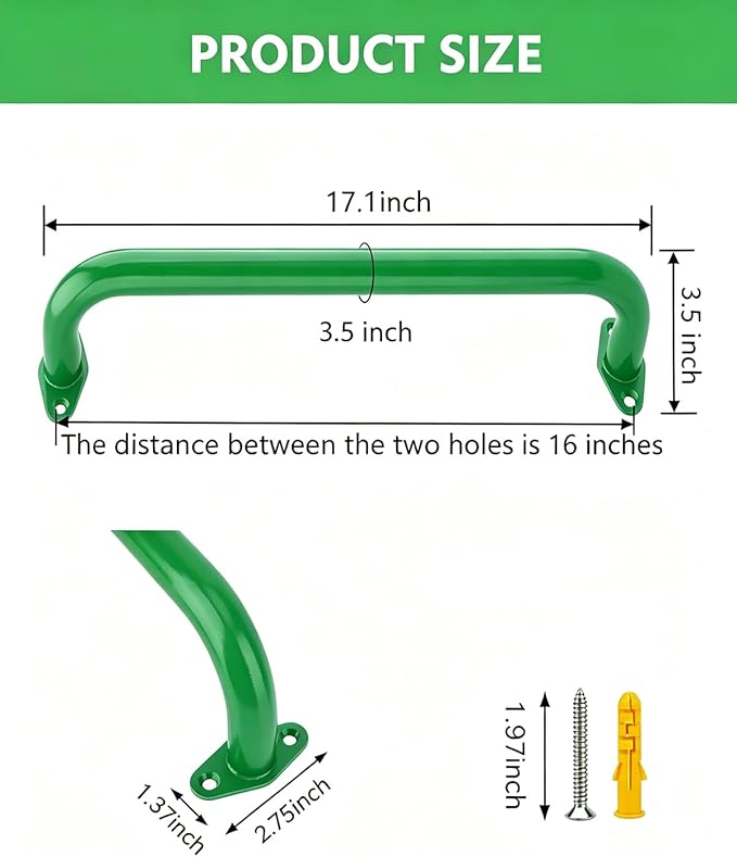 BiJun17 inch Metal Playground Handles,Monkey Bars Indoor Heavy Duty Ceiling Grab Bars for Indoor Outdoor Playgrounds Climbing Frames,Treehouses,and Wall ladders (Green-6pcs)