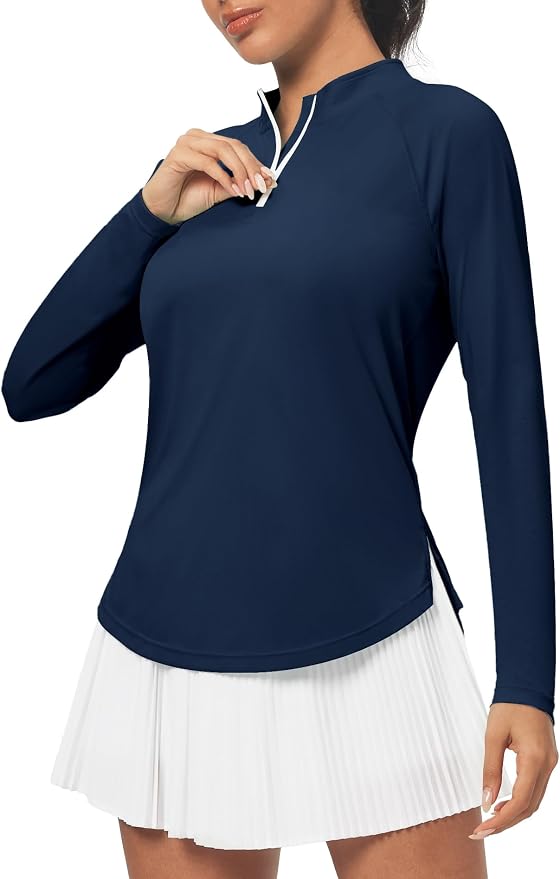 Heathyoga Long Sleeve Workout Tops for Women Golf Shirt UPF 50+ Swim Shirts for Woman UV Sun Protection Quarter Zip Pullover