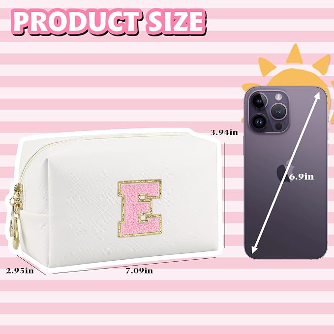 Initial Makeup Bag, Personalized Preppy Letter Monogram Cosmetic Bag | Waterproof PU Material, Compact Size, Large Capacity 7.09 x 2.95 x 3.94 in, Surprise Gift for Daughters and Teens