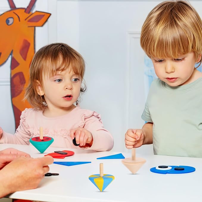 NUOBESTY Wood Spinning Tops for Kids, Unfinished Wooden Gyroscope Toys Spin Tops Montessori Toys for DIY Crafts, Birthday Party Favors, Family Game (12 Pieces)