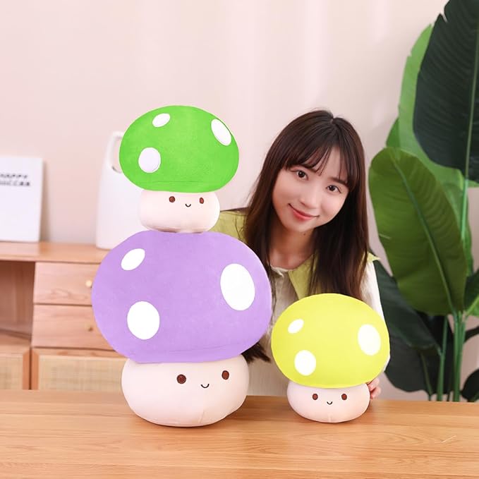 Cute Mushroom Plush Toy, Purple Mushroom Plush Pillow 3D Soft Mushroom Plushie, Mushroom Hugging Plush Pillow Gift for Girls Kids Home Mushroom Decor Christmas Birthday 35cm