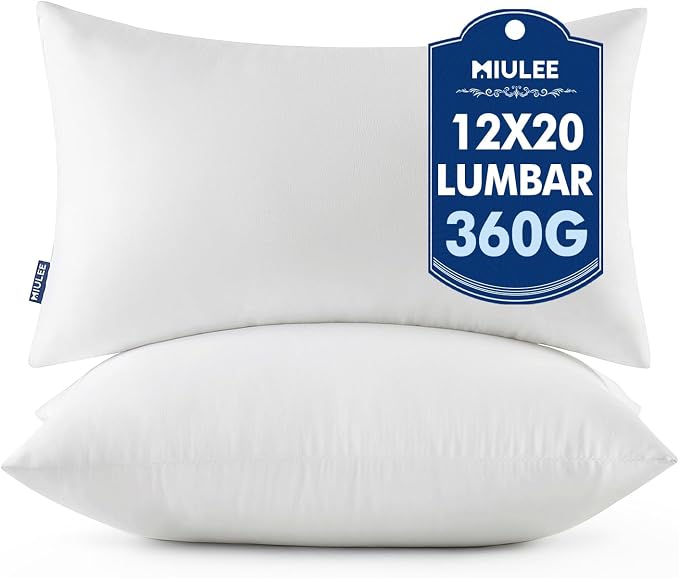 MIULEE 12x20 Throw Pillows Inserts 2 Pack, Decorative Pillows for Couch Bed | 100% Virgin Filling, Full and Fluffy, Lumbar, Back and Neck Support