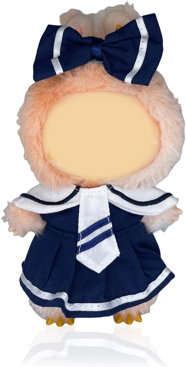 17cm Doll Clothes(NO Doll), Cute Dolls Outfit Accessories with Navy Blue Dress & Decorative Bow Small Kawaii Clothes Set for Dolls (Style 12)
