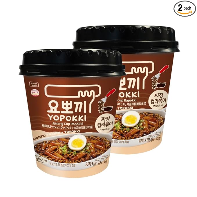 Yopokki Instant Rabokki Cup – Korean Tteokbokki Rice Cakes with Ramen Noodles, Quick & Easy Korean Street Food, Asian Snacks for College Dorms (2 count, Jjajang)