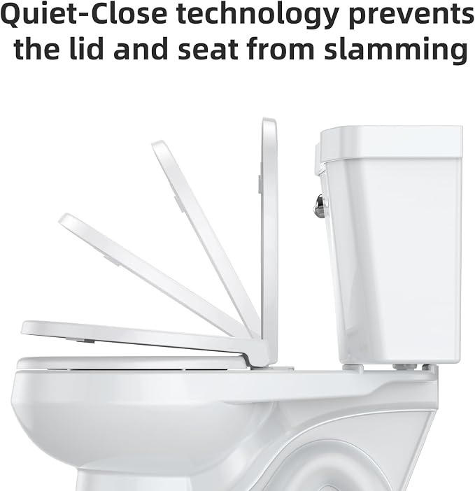 Round Toilet Seat, Toilet Lid Slow Close Quiet No Thud, Magnets Down Lock Quick Release, Quick Top Mount Toilet Seat White, 17" Regular Cover