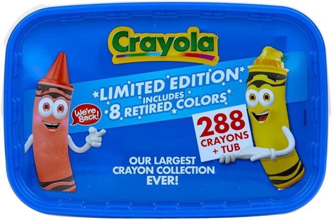 Crayola Crayon Tub – Limited Edition Colors (288ct), Bulk Coloring Crayons for Kids with Storage Tub, Classroom & Art Supplies for Teachers, Ages 3+
