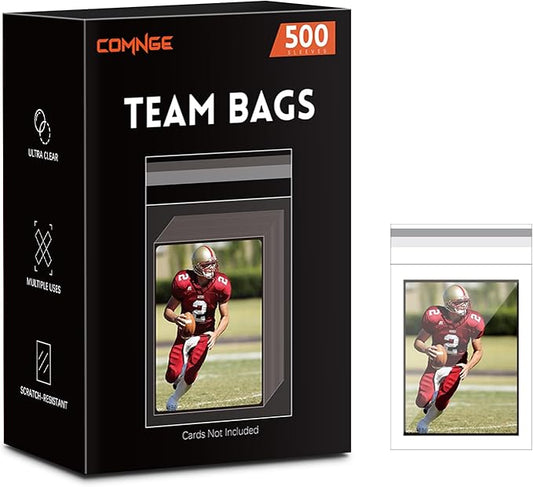 500ct Resealable Team Bags - Secure Storage Sleeves for Standard Trading Cards, Standard Toploaders, Magnetic Card Holder (35pt-130pt) Organize, Protect & Transport Card Collections