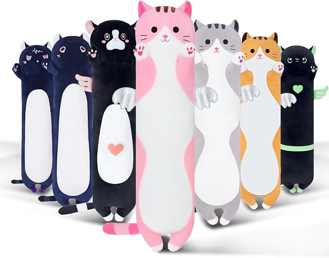 Long Cat Body Pillow for Kids, Cute Cat Stuffed Animals Gifts for Girls, Long Cat Plush Toy for Birthday, Soft Cat Plushies Pillow (Pink, 35.4in/90cm)
