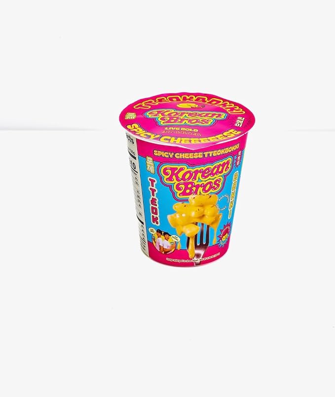 Korean Bros Spicy Cheese Tteokbokki Cups (6 Pack) - Instant Tteokbokki Rice Cakes, Korean Street-Style Snack or Meal