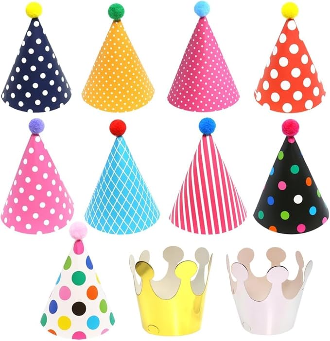 JUNBESTN Small Size Paper Party Hats Birthday Paper Party Hats 11 PCS Party Cone Hat