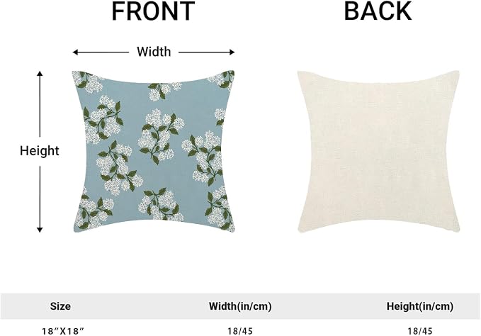 AEIOAE Spring Pillow Covers 18x18 Inch Set of 2, Baby Blue Green Hydrangea Flower Throw Pillows Case,Floral Summer Outdoor Seasonal Decorative Farmhouse Decor Cushion Covers for Home Sofa Bed Couch