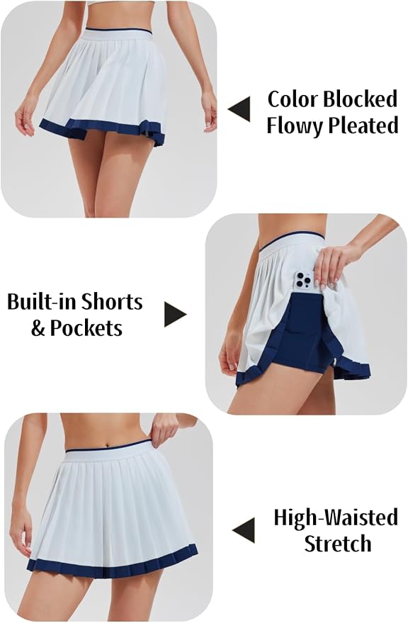 AFZ Tennis Outfits Polo Top and Color Blocked Pleated Tennis Dress Golf Outfits for Women Athletic Dress with Shorts