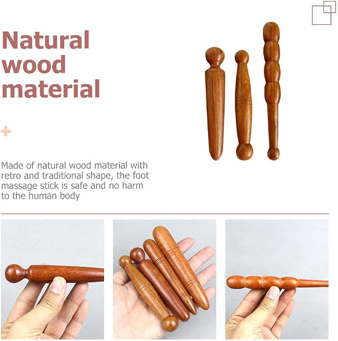 HEALLILY Foot Massage Stick 3 Pack, Wooden Reflexology Tools for Plantar Fasciitis Relief, Handheld Acupressure Wand Set for Deep Tissue Muscle Tension and Circulation, Thai Manual Aids