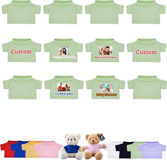 12 Pcs Custom Teddy Bear Clothes with Name Photo, Personalized Stuffed Animal Clothes for Teddy Bears Fit 8-16inch Stuffed Bear Clothing, Custom Doll Outfit Make Your Own Plush Doll Shirt