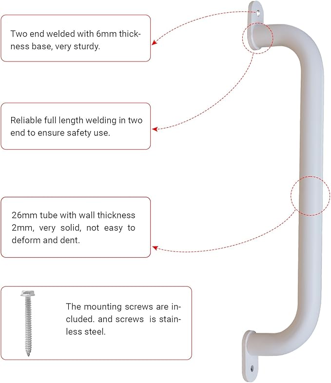 17 Inch Pack of 6 White Metal Playground Safety Handles - Playset Grab Handles, Swing Sets Hand Grips Grab Rail, Kids Monkey Bar for Indoor Playroom