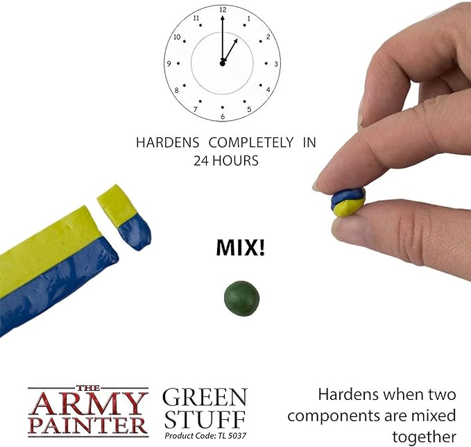 The Army Painter Green Stuff, 2 Part Modelling Clay, 20cm, Mouldable Model Putty Modelling Compound for Miniatures, Easy-to-Knead Green Putty Epoxy Clay for Sculpting
