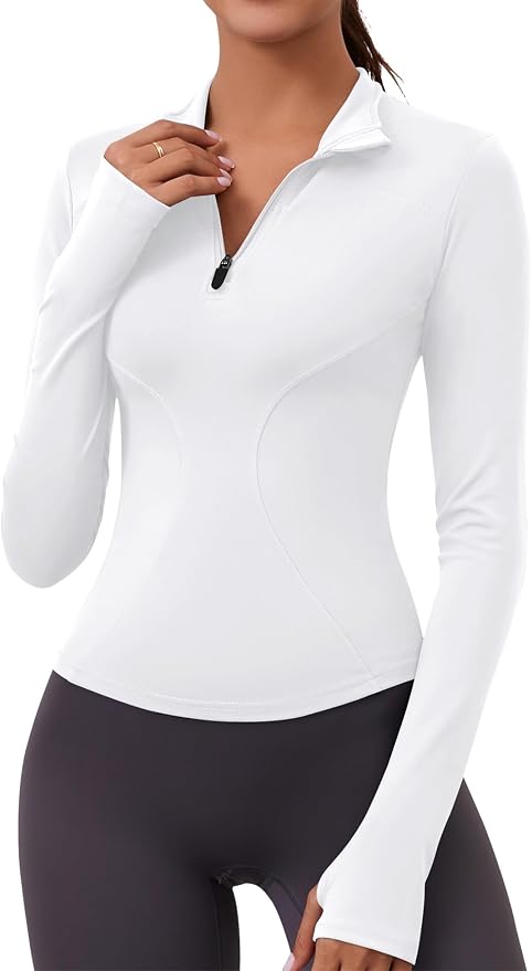 LOMON Womens Long Sleeve Workout Tops Quick Dry Quarter Zip Pullover Crop Yoga Athletic Slim Fit Shirts