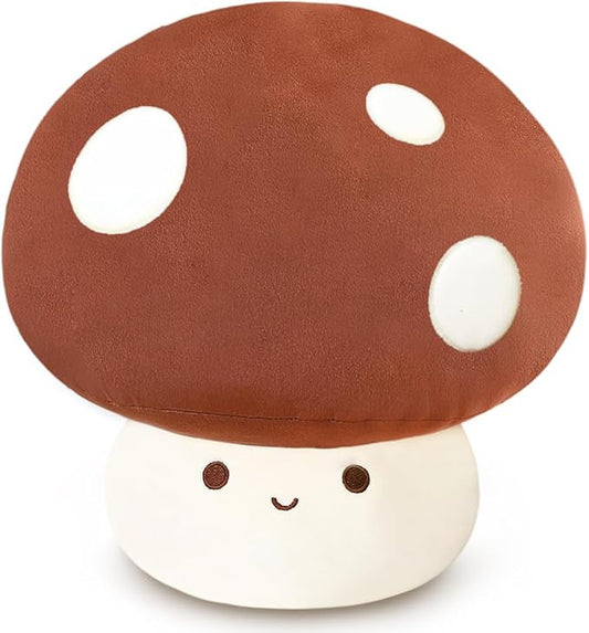 Cute 3D Soft Mushroom Plushie, Brown Mushroom Hugging Plush Pillow Gift for Girls Kids Home Decor Christmas Birthday