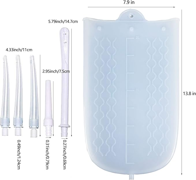 GNEGKLEAN Silicone Enema Bag Kit with 6.3ft Hose, 5 Enema Tips, Controllable Flow Valve and Water Thermometer - 2 Quart Capacity Coffee enemas for Colon Cleanse