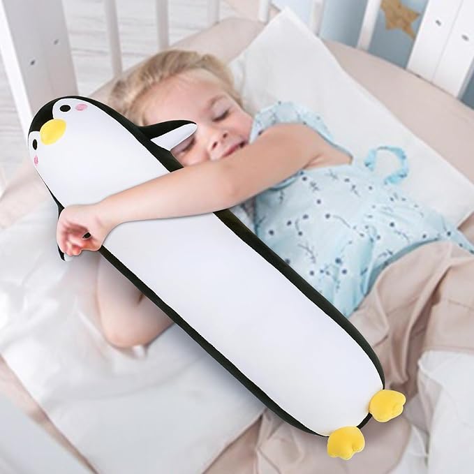Long Penguin Plush Pillow, 20” Black Penguin Stuffed Animal, Cute Cartoon Sleeping Plushy, Soft Cuddly Hugging Plush Toys Kawaii Body Pillow, Sweet Gift at Birthday for Kids Adults