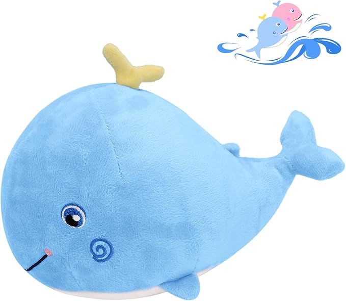 Squirting Whale Stuffed Animals Plush Pillow Cute Soft Cotton Plushies Pillows Kawaii Whale Toy Decor Gifts for Kids Boys Girls Adults (Blue, 10 Inch