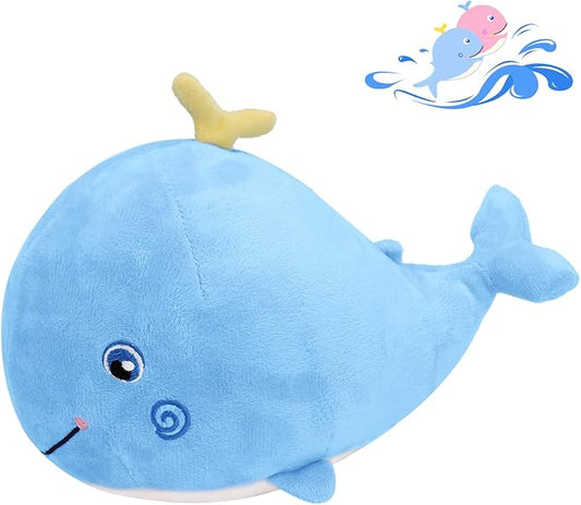 Squirting Whale Stuffed Animals Plush Pillow Cute Soft Cotton Plushies Pillows Kawaii Whale Toy Decor Gifts for Kids Boys Girls Adults (Blue, 10 Inch