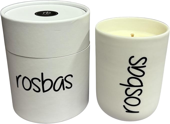 rosbas Green Tea & Lemongrass Soy Wax Candle - 8 oz in Ceramic Jar - Boxed - Clean Burning for Uplifting Vitality - White - Made in USA