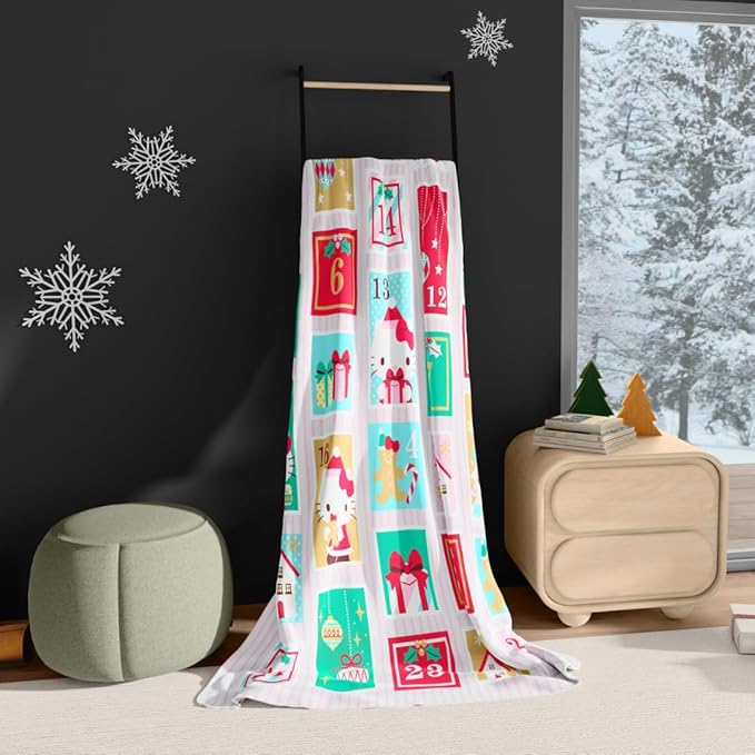 Franco Collectibles Sanrio Hello Kitty Holiday Christmas Advent Calendar Blanket, Super Soft Cozy Plush, 62 in x 90 in, (Officially Licensed Product)