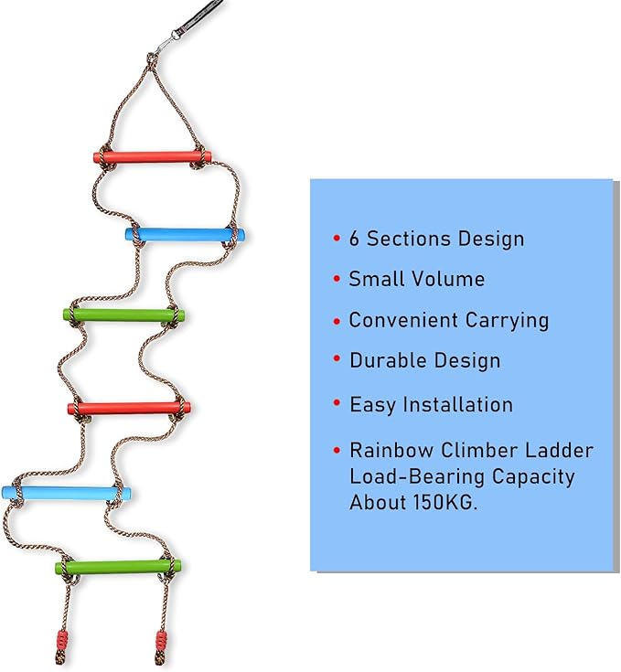 Climbing Rope Ladder for Kids, 6.6Ft Swing Rope Ladder Obstacle Course for Indoor PlaySet and Outdoor Tree House, Playground Swing Set and SlacklineLadder