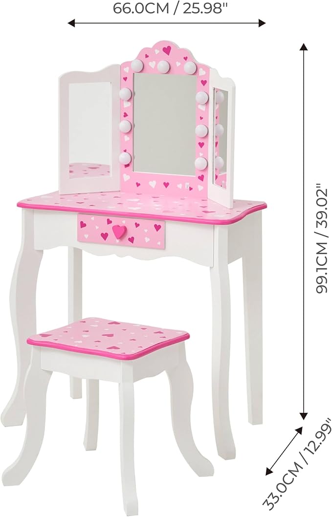 Teamson Kids - Sweethearts Print Gisele Medium Vanity - White/Pink