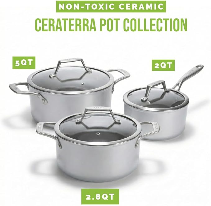 TECHEF - CeraTerra Collection, 5-quart Ceramic Nonstick Soup Pot with Glass Lid (PFAS, PTFE, and PFOA Free), Made in Korea (5-quart)
