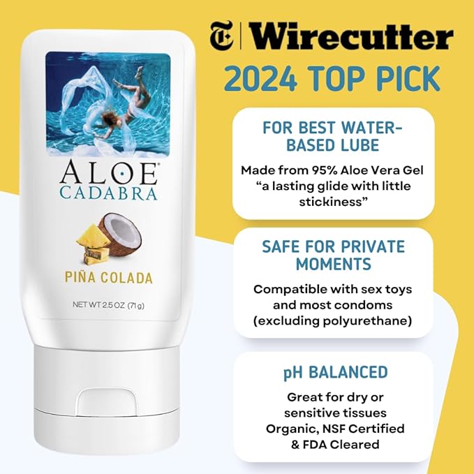 Aloe Cadabra Flavored Personal Lubricant & Vaginal Moisturizer, NSF Certified Organic Edible Aloe Lube for Men, Women & Couples, Non-Staining, pH Balanced, Toy Compatible (Pina Colada, 2.5oz, 1 Pack)