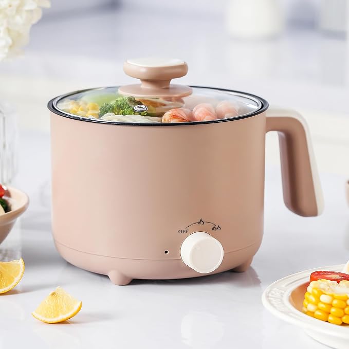 1.5L Electric Pot Non-Stick Ramen Cooker for Travel | Portable Personal Pot with Adjustable Power, for Noodles,Soup,Eggs,Oatmeal,Overheat & Boil-Dry Protection,for Dorm,Office