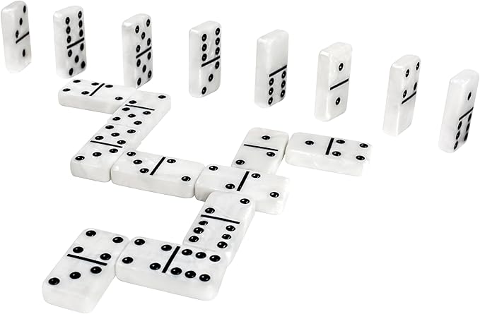 Dominos Set for Adults, Double 6 Domino Set, 28 Jumbo Marbleized White Tiles, Dominoes Set for Adults and Kids - Classic Board Games for Family & Travel (in Rhomb Pattern Leather Case)