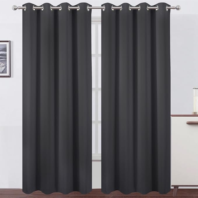 LEMOMO Blackout Curtains 52 x 84 inches Long Dark Grey Curtains Set of 2 Panels Thermal Insulated Room Darkening Curtains for Bedroom