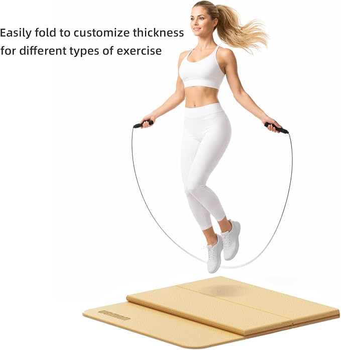 Folding Yoga Mat Extra Thick 0.4 Inch, Foldable Yoga Mat 75 x 26 Inches, TPE Exercise Mat, 7-Panel Non Slip Cushioned Fitness Mat for Yoga, Pilates, Stretching, Home Workout