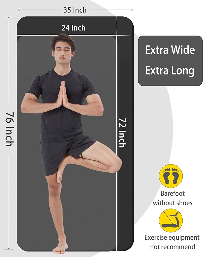 Yoga Mat for Men Women Extra Wide Exercise Mat 76"x35" 15mm Thick Large Workout Mat for Home Gym, High Density NBR Foam Mat with Yoga Bag