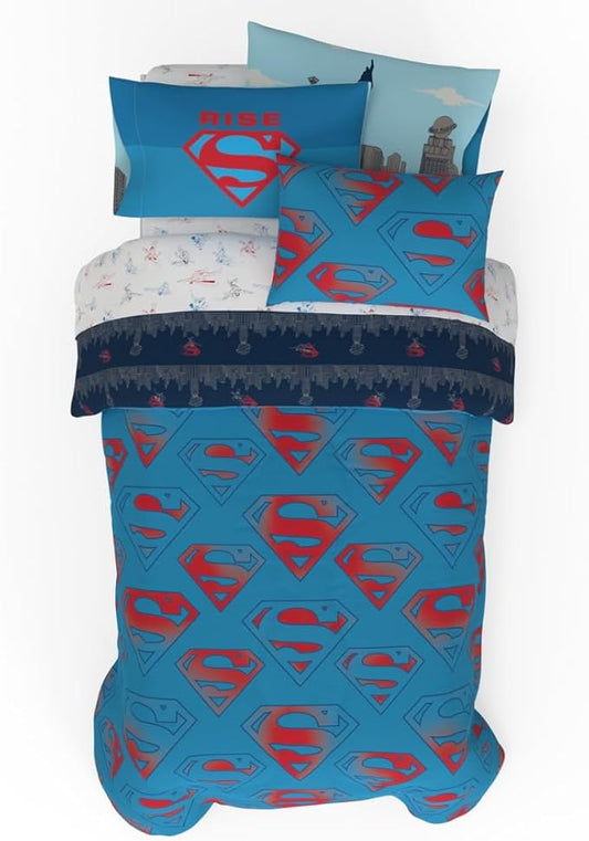 Superman DC Comics Kids Bedding Super Soft & Cozy Reverisble Microfiber Comforter and Sheet Set with Sham, 5 Piece Twin Size, (Officially Licensed Product) By Franco