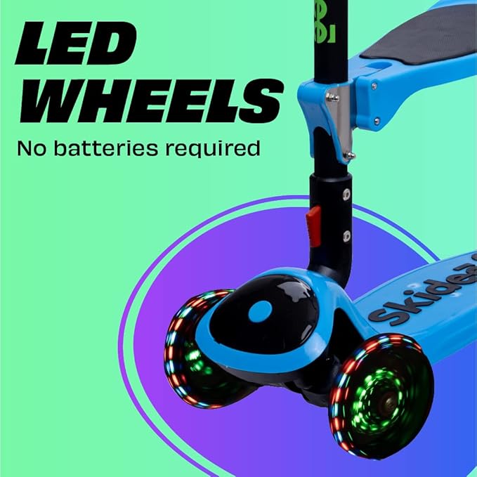 SKIDEE Kick Scooter for Kids Foldable 3 Wheel Scooter with Lean-to-Steer, Adjustable Height, Removable Seat & LED Light Wheels | Toddler Scooter Up to 12 Year Old Boys/Girls