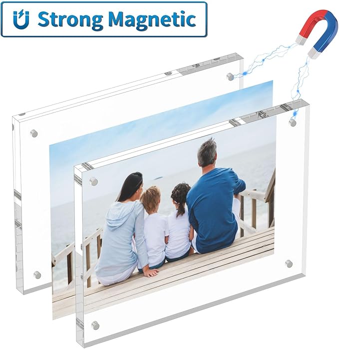 AITEE 5x7 Acrylic Picture Frames 3 Pack, 20% Thicker Block, Clear Picture Frames Freestanding Double Sided Magnetic Acrylic Lucite Frameless Transparent Square Frame Gift for Desktop Display