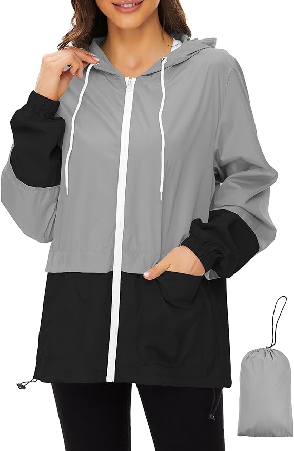 Zando Lightweight Rain Jacket Women Packable Waterproof Raincoat with Hood | Windbreaker Jacket Women, Light Raincoats for Drizzle, Rain Coats for Travel, Hiking and Commute