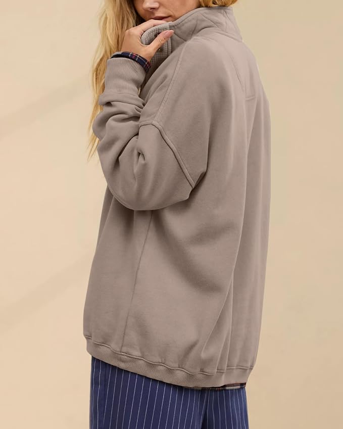 Gacaky Sweatshirt for Women Oversized Casual Long Sleeve Button Henley Neck Pullover Tops Fashion Outfits Clothes