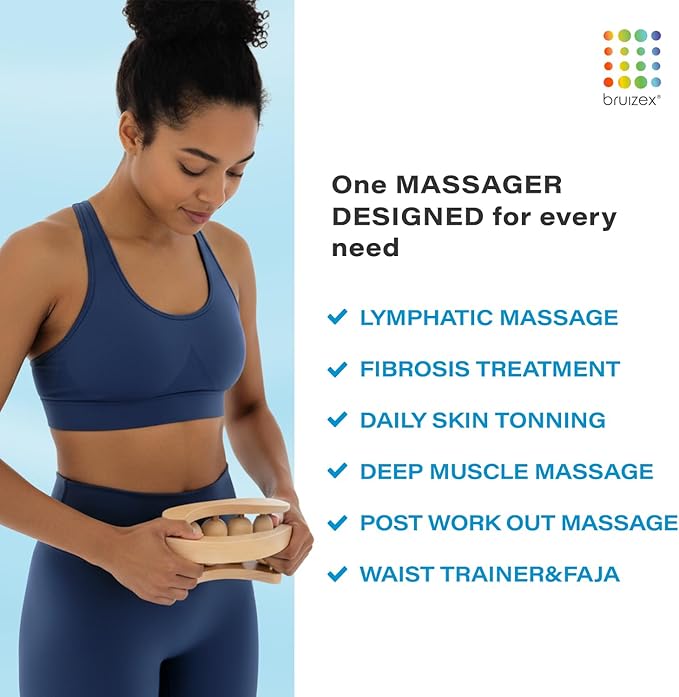 Bruizex Wood Therapy Massager | Wooden Lymphatic Drainage Roller | Maderoterapia Body Sculpting Tool for Cellulite & Post-Lipo Recovery | BBL, Tummy Tuck, 360 Lipo | Waist, Thighs, Back & Arms