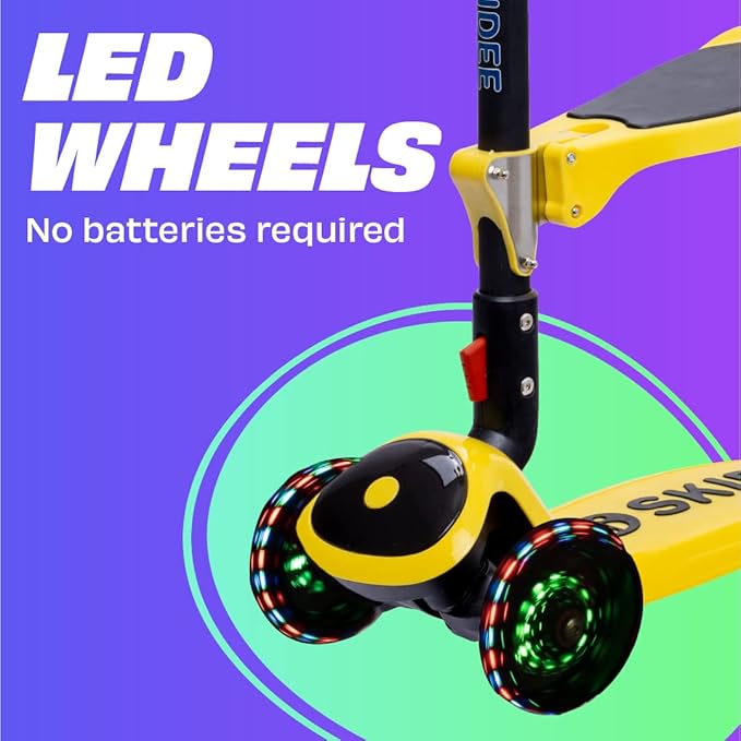 SKIDEE Kick Scooter for Kids Foldable 3 Wheel Scooter with Lean-to-Steer, Adjustable Height, Removable Seat & LED Light Wheels | Toddler Scooter Up to 12 Year Old Boys/Girls