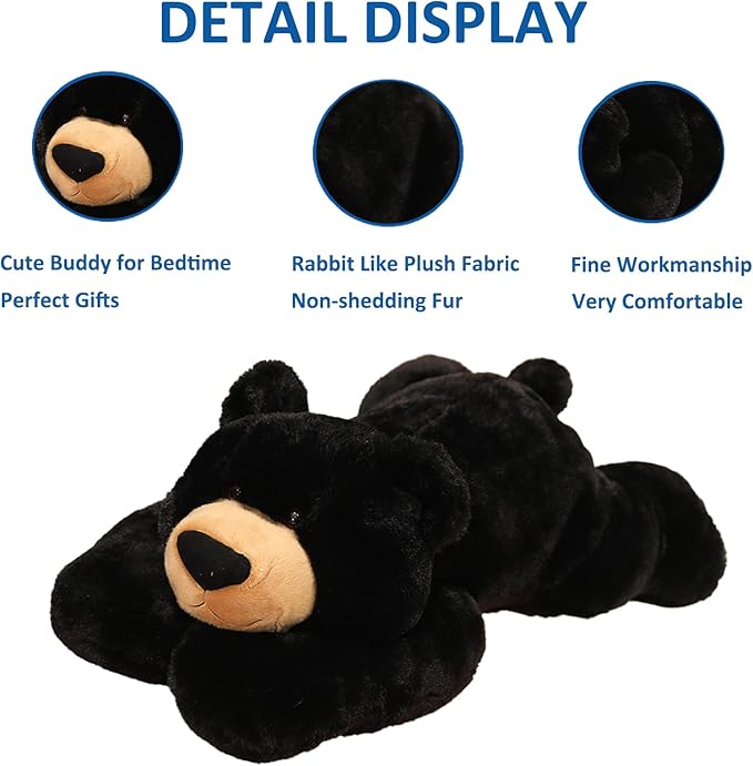 Weighted Stuffed Animals, Weighted Bear Stuffed Animal Toy Cute Black Bear Plush Pillow for Adults Boys Girls, 11.8in