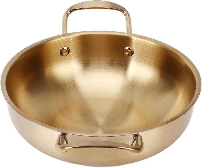 BestAlice Economy Mixing Bowl Gold Korean Ramen Noodle Pot with Handles Stainless Steel Everyday Pan Portable Kitchen Cooking Pot for Household(inner diameter 20cm)