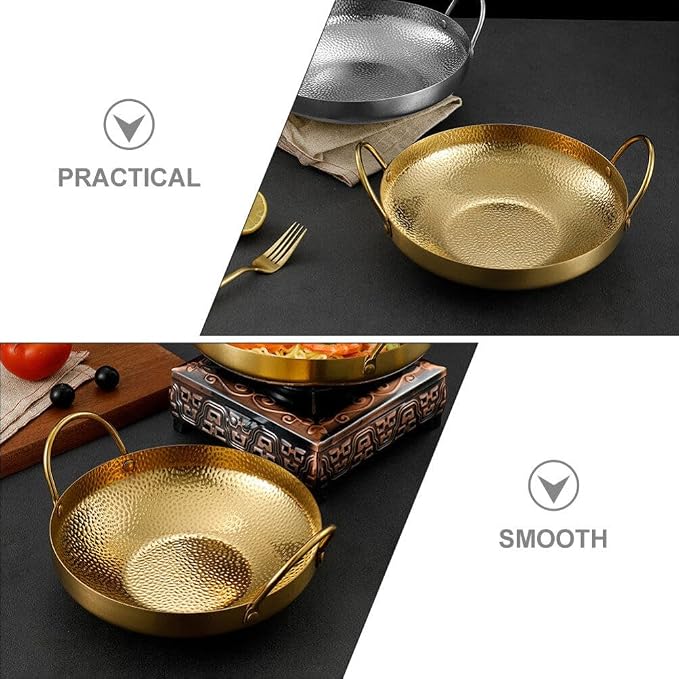 Milisten Stainless Steel Dry Pot, Japanese shabu pot salad serving pot, Korean Soup Pots Mixing Skillet Pan, Stir Fry Pan Stockpot Cookware for Induction Cooktop Gas Stove, Golden