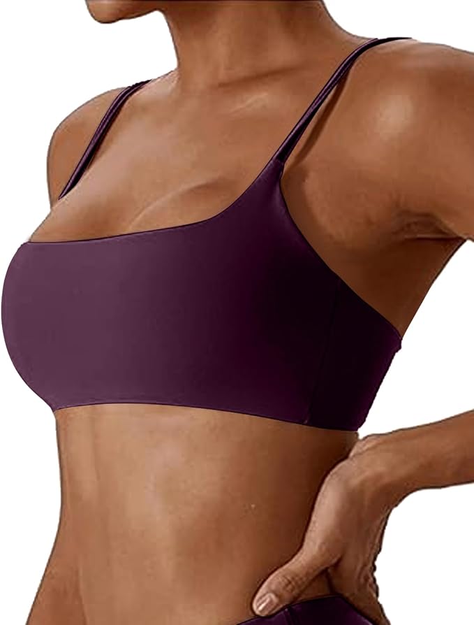 Comper Women's Sports Bras Wirefree Racerback Workout Bras Sexy Thin Straps Yoga Sport Bras with Removable Pads
